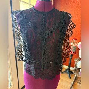 Zara Black Lace Crochet Trim Top